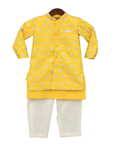 Pre-Order: Yellow Embroidery Jacket with Kurta and Pant