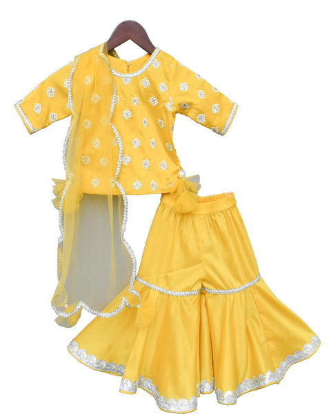 Pre-Order: Yellow Embroidery Kurti with Yellow Net Dupatta