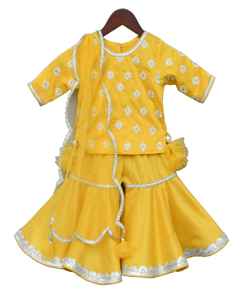 Pre-Order: Yellow Embroidery Kurti with Yellow Net Dupatta