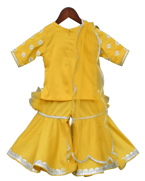 Pre-Order: Yellow Embroidery Kurti with Yellow Net Dupatta