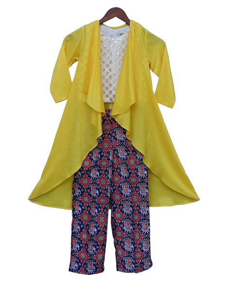 Pre-Order: Yellow Long Shrug with Patola Printed Pant