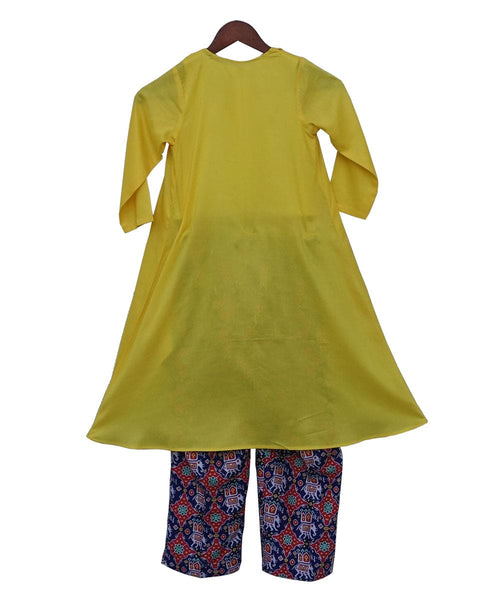 Pre-Order: Yellow Long Shrug with Patola Printed Pant