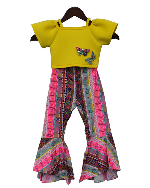 Pre-Order: Yellow Lycra Crop Top with Printed Pant