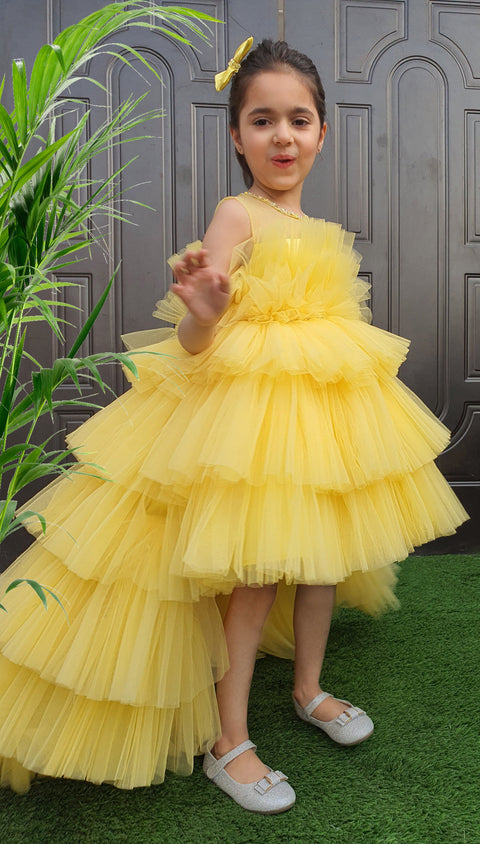 Pre-Order: Yellow Hi Low Dress with belt on the waist