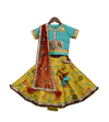 Pre-Order: Yellow Brocade Lehenga with Blue Choli