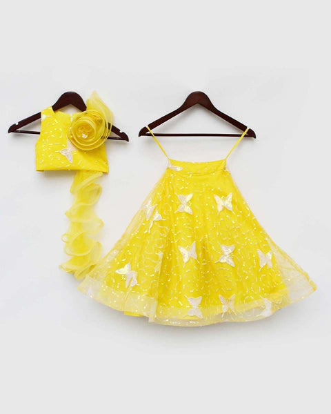 Pre-Order: Yellow Butterfly Embroidery Lehenga with Choli