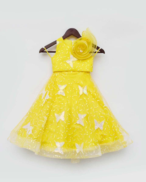 Pre-Order: Yellow Butterfly Embroidery Lehenga with Choli