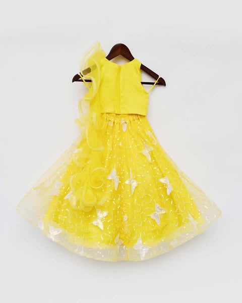 Pre-Order: Yellow Butterfly Embroidery Lehenga with Choli