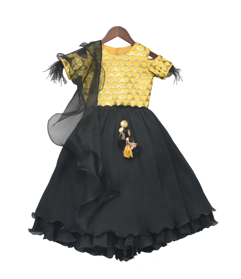 Pre-Order: Yellow Embroidery Choli with Pleated Lehenga