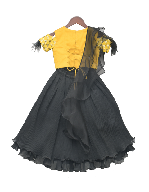 Pre-Order: Yellow Embroidery Choli with Pleated Lehenga