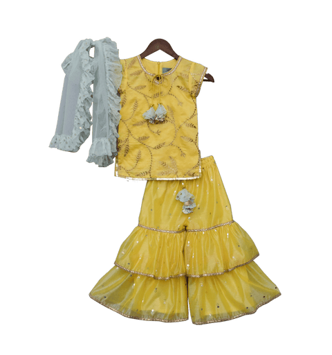 Pre-Order: Yellow Embroidery Kurta with Yellow Sharara
