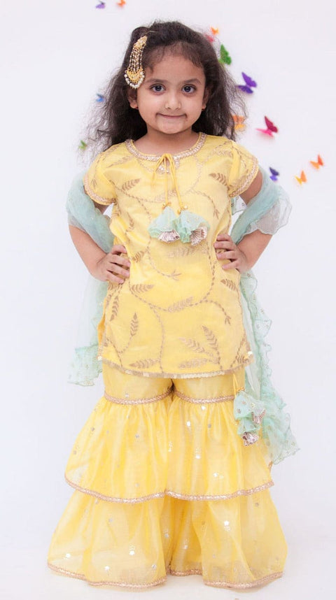 Pre-Order: Yellow Embroidery Kurta with Yellow Sharara
