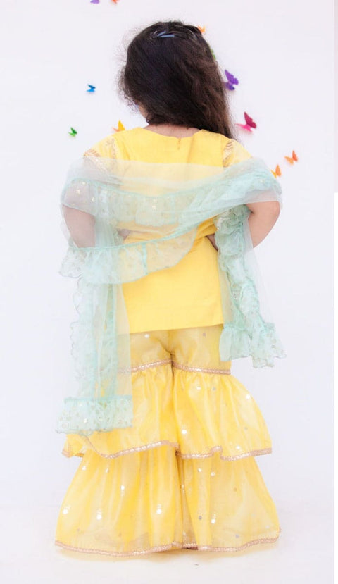 Pre-Order: Yellow Embroidery Kurta with Yellow Sharara