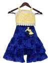 Pre-Order: Yellow Embroidery Top with Blue Leheriya Sharara