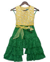 Pre-Order: Yellow Embroidery Top with Green Leheriya Sharara
