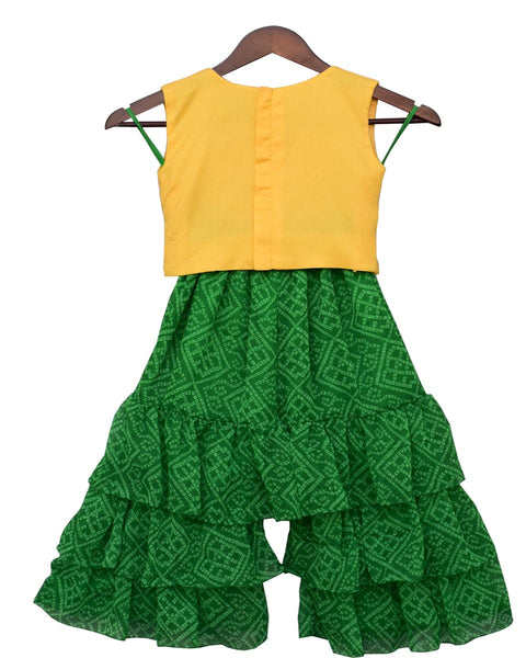 Pre-Order: Yellow Embroidery Top with Green Leheriya Sharara