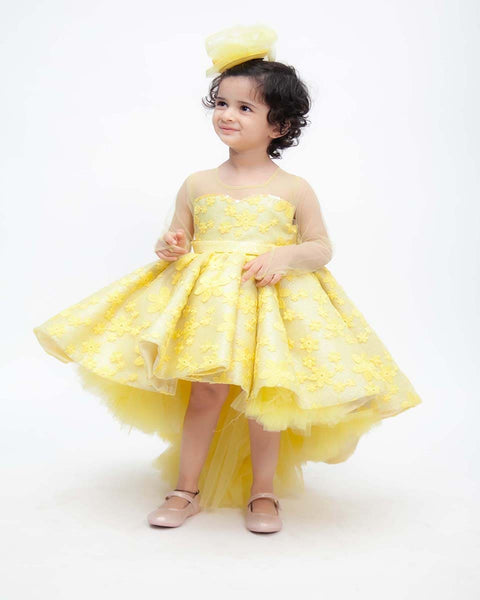 Pre-Order: Yellow Flower Embroidery High Low Gown