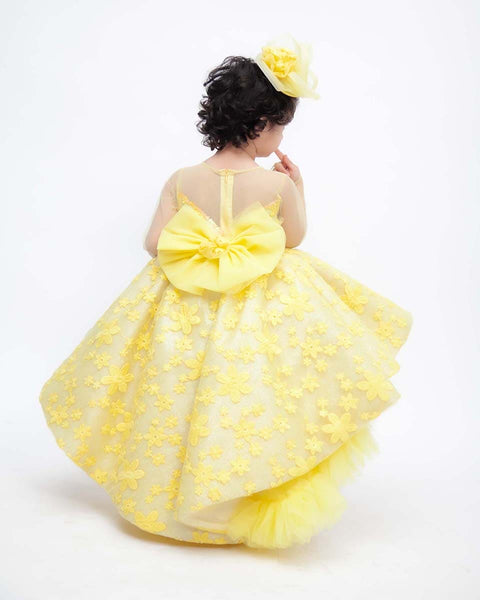 Pre-Order: Yellow Flower Embroidery High Low Gown
