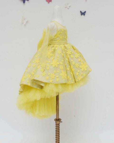 Pre-Order: Yellow Flower Embroidery High Low Gown