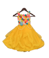 Yellow Gown with Multi Colours Flowers