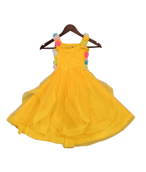 Yellow Gown with Multi Colours Flowers