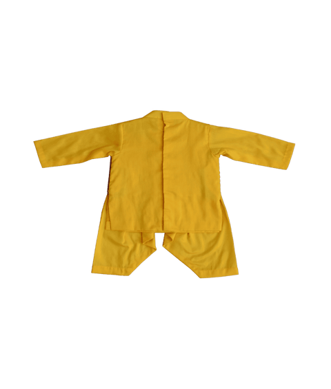 Yellow Kurta with attached Phulkari Jacket