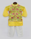 Pre-Order: Yellow Kurta with Flower Embroidered Jacket and Pant