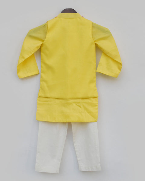 Pre-Order: Yellow Kurta with Mirror Work Jacket and Pants