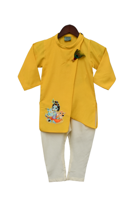 Pre Order: Yellow Kurta with Offwhite Churidar