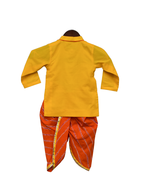 Pre-Order: Yellow Kurti with Orange Leheriya Dhoti