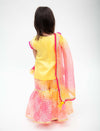 Pre-Order: Yellow Kurta with Pink Kotta Print Fabric Sharara and Dupatta Set