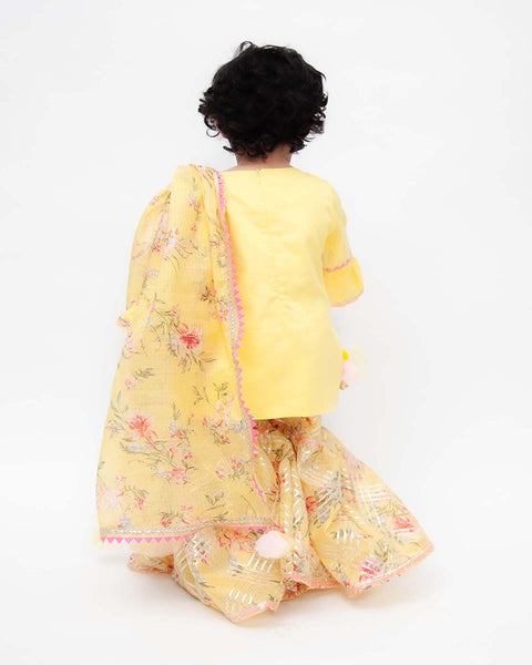 Yellow Kurti with Kotta Print Fabric Sharara and Dupatta