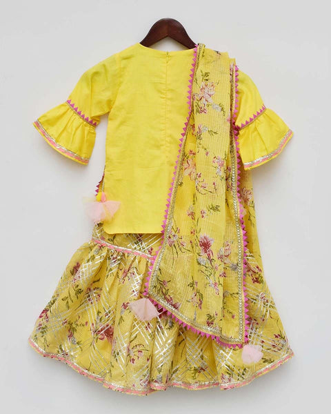 Yellow Kurti with Kotta Print Fabric Sharara and Dupatta