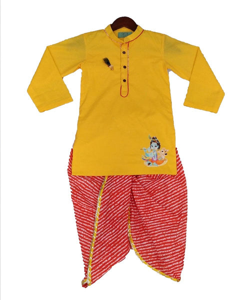 Pre-Order: Yellow Kurti with Leheriya Dhoti
