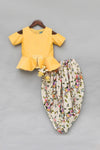 Pre-Order: Yellow Mirror work Peplum with Printed Dhoti