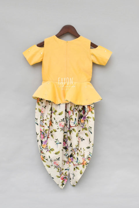 Pre-Order: Yellow Mirror work Peplum with Printed Dhoti