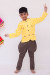 Pre-Order: Yellow Printed Jacket with Brown Pant
