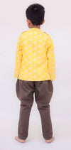 Pre-Order: Yellow Printed Jacket with Brown Pant