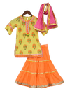 Pre-Order: Yellow Printed Kurti with Orange Sharara