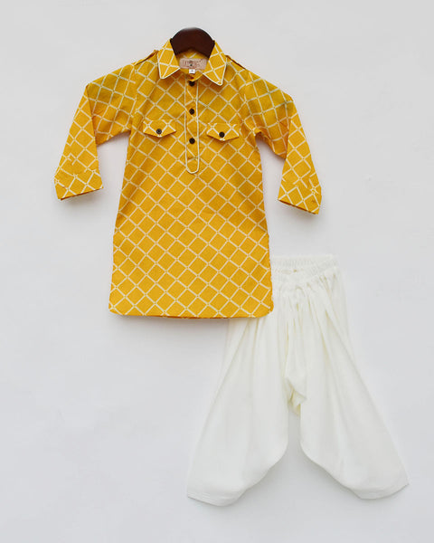 Pre-Order: Yellow Printed Kurta with Salwar