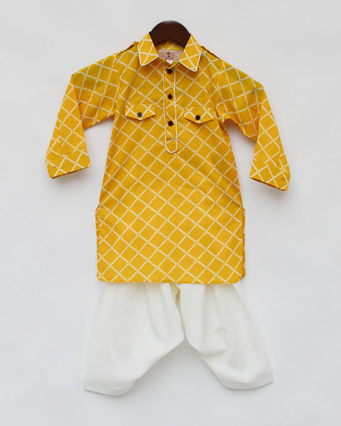 Pre-Order: Yellow Printed Kurta with Salwar