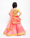 Pre-Order: Yellow Sequins Choli with Coral Organza Lehenga and Dupatta
