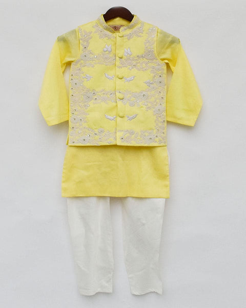 Pre-Order: Yellow Silk Nehru Jacket Set