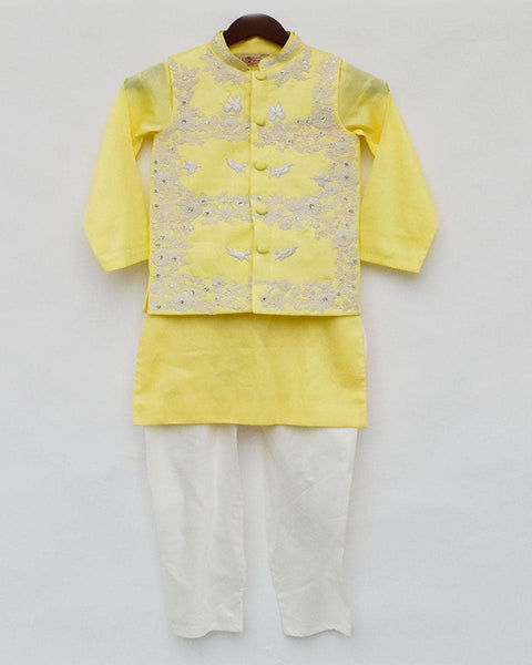 Pre-Order: Yellow Silk Nehru Jacket Set