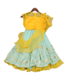 Pre-Order: Yellow Tassel Top with Aqua Blue Lehenga