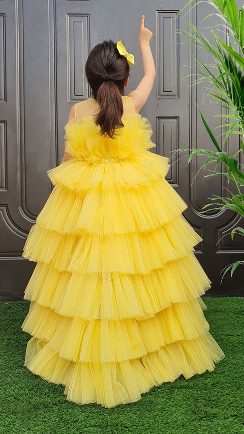 Pre-Order: Yellow Hi Low Dress with belt on the waist