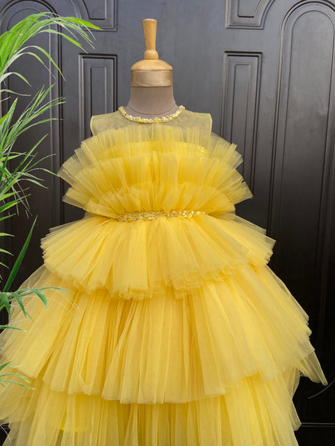 Pre-Order: Yellow Hi Low Dress with belt on the waist