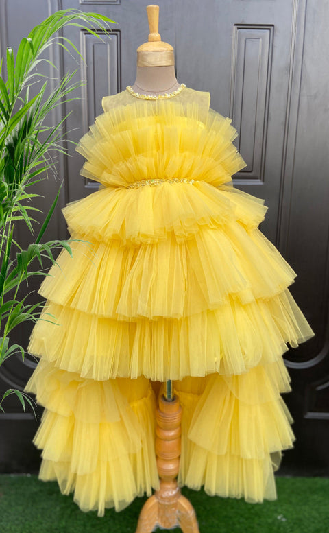 Pre-Order: Yellow Hi Low Dress with belt on the waist